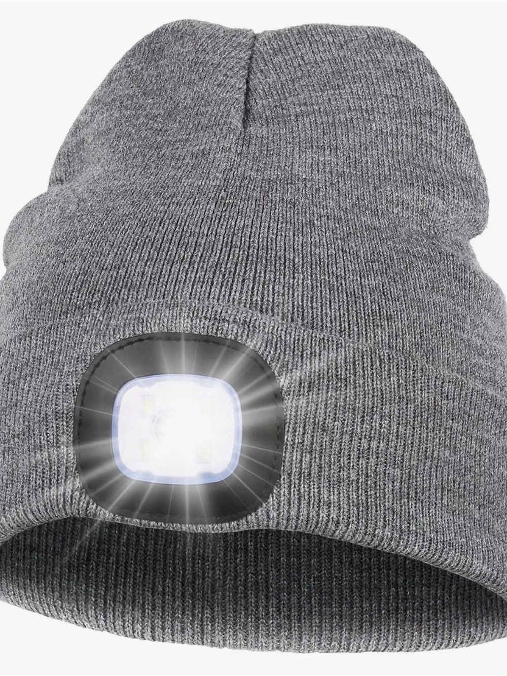 Gray LED Knit Beanie Hat with Front Light